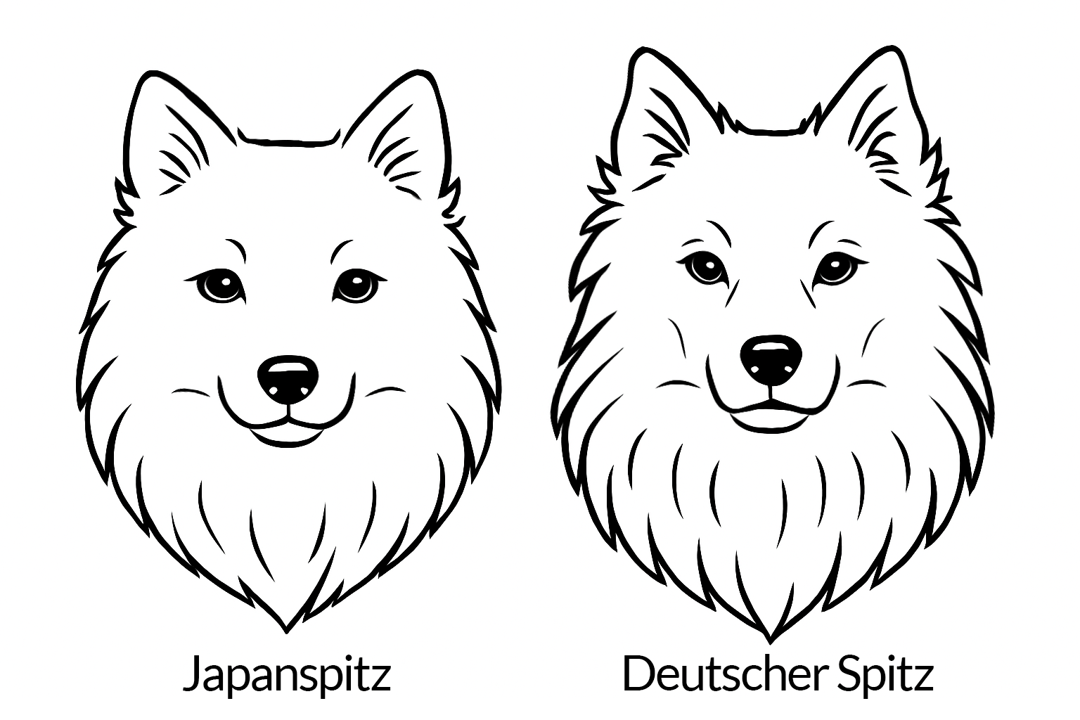 Darstellung Japanspitz und Deutscher Spitz Kopf im Vergleich