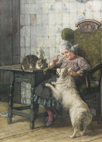 Karl Emil Mücke und der Spitz auf seiner Leinwand