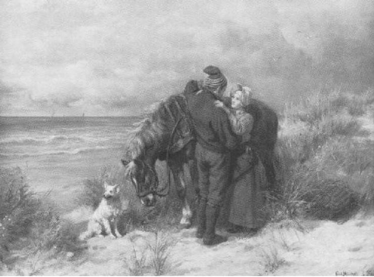 Auf der Düne, ein junges Paar nimmt Abschied, SpitzCarl Emil Mücke