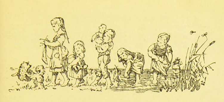aus "Meine Wasserkur" von Sebastian Kneipp 1894: Illustration von Kindern im Wasser spielend, ein Spitz
