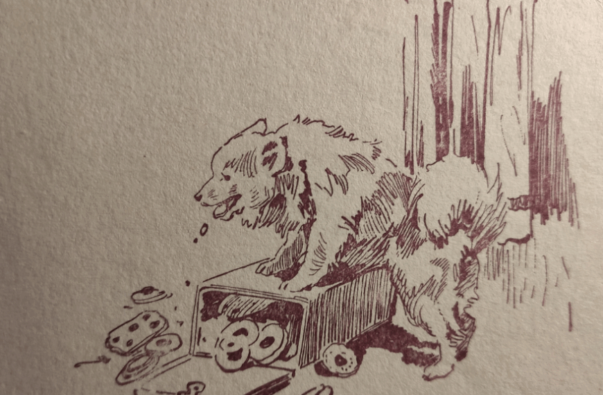 Zeichnung von einem Spitz der Weihnachtsgebäck frisst