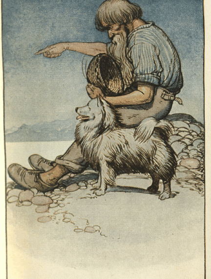 Korbflechter und sein Spitz