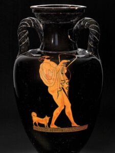 Antike Vase mit Mann und Spitz