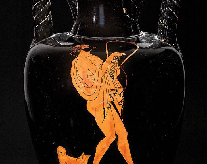 Antike Vase mit Mann und Spitz